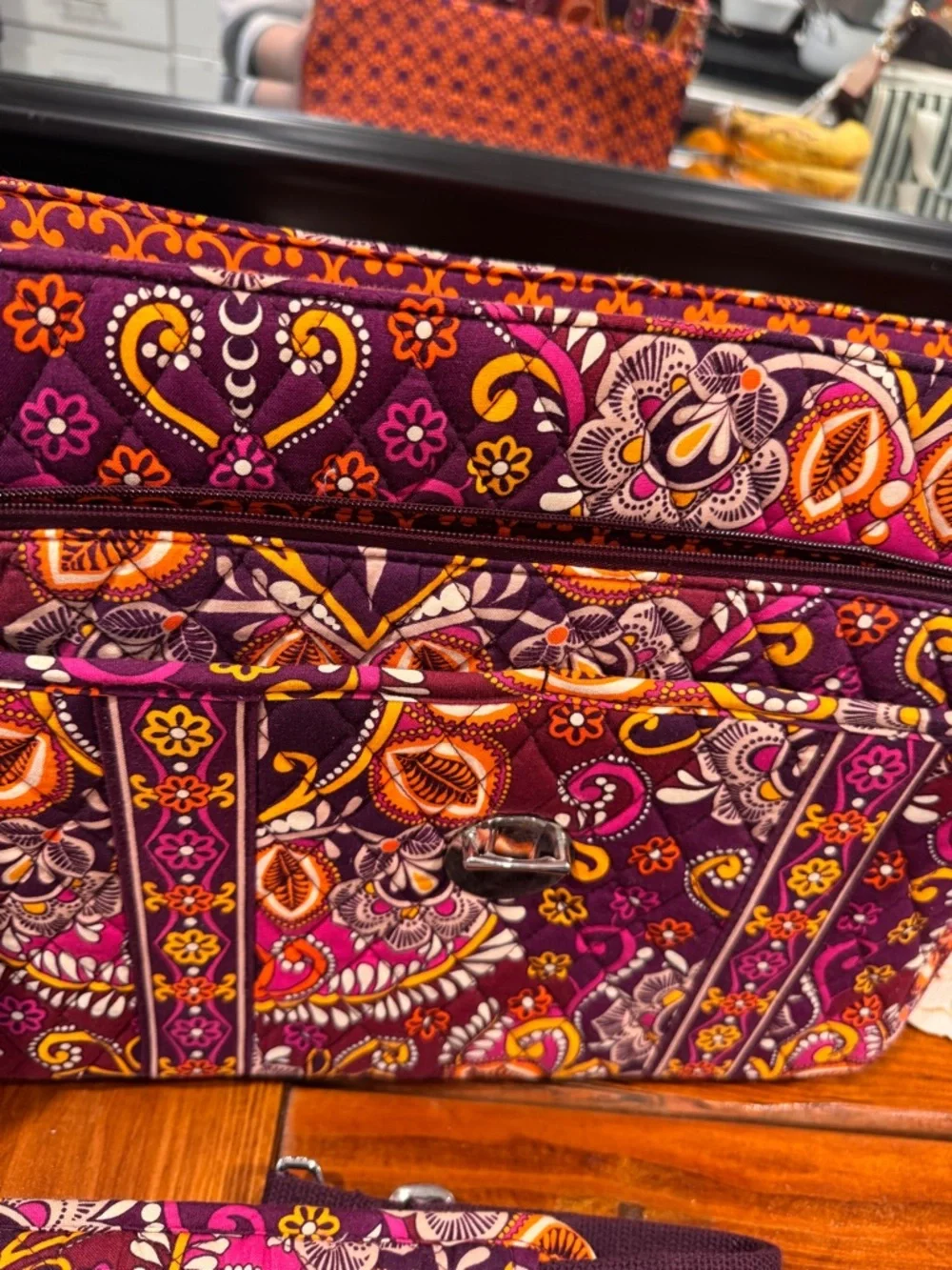 Vera Bradley Laptop Work Bag Paisley Print Travel Tote Briefcase Purple Orange